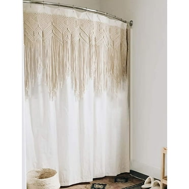 72 x 84, White YoKii Boho Fabric Shower Curtain 84 Inch Extra Long Tassel Striped Bathroom Shower Curtain with 4'' Length Fringe Trims Black Grey White Bath Curtain Sets Bohemian Bathroom Decor 
